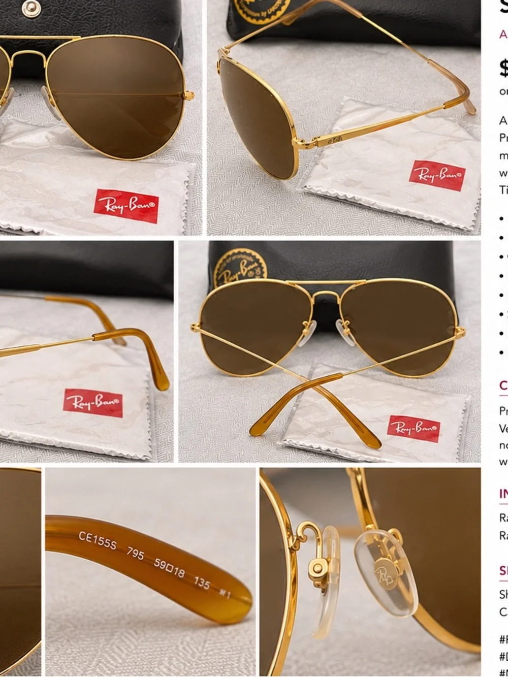 Ray-Ban Gold Frame Brown Lens Aviator Sunglasses - woman